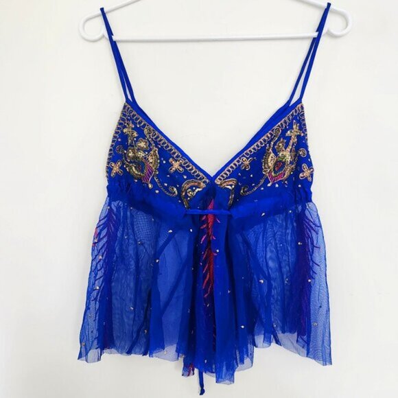 Matthew Williamson Beaded Blue Sleeveless Fairy Top Size 10 Medium b170 - Picture 6 of 7